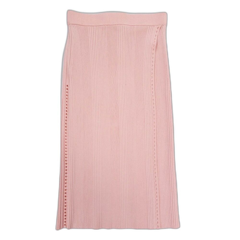 NEW Jonathan Simkhai Eyelet Rib Knit Wrap Font Slit Midi Skirt Pink Minimal XS